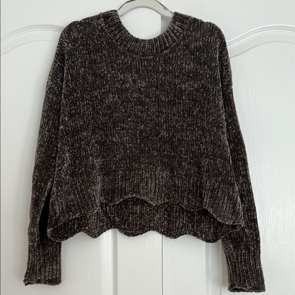 Cozy Chenille Scalloped Crewneck Sweater